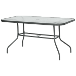 Outsunny Garden Dining Table Glass Top Metal Frame with Parasol Hole Outdoor Balcony Grey 140L x 80Wcm