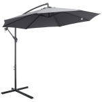 Outsunny 3(m) Garden Parasol Sun Shade Patio Banana Hanging Umbrella Cantilever with Crank Handle and Cross Base Grey