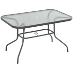 Outsunny Outdoor Garden Dining Table with Glass Top, Metal Frame Table with Parasol Hole for Backyard, Balcony, 120L x 80Wcm, Grey