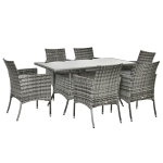 Outsunny 6-Seater Rattan Garden Table & Chairs, Rattan Dining Set, Garden Furniture Patio Rectangular Table Cube Chairs Outdoor, Grey