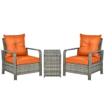 Outsunny 3 Pieces Rattan Bistro Set, Wicker Garden Furniture Set with Storage 
 Coffee Table and Chairs, Thickened Cushions for Outdoor, Patio, Balcony, Orange