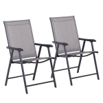 Outsunny Steel Frame Set of 2 Foldable Outdoor Garden Chairs Grey