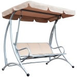 Outsunny 3 Seater Garden Swing Seat, Steel Swing Chair Bench with Adjustable Canopy for Outdoor Patio Porch, Beige