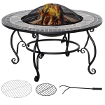 Outsunny Multifunctional 3-in-1 Round Fire Pit 80Lx80Wx41Hcm   with BBQ Grill Fire Poke Patio Firepit Heater Bowl for Backyard Bonfire