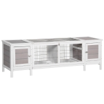 PawHut Wooden Rabbit Hutch, Guinea Pig Cage, Separable Bunny Run, Small Animal House for Indoor with Slide-out Tray, 161 x 50.5 x 53.3cm, Grey