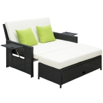 Outsunny Rattan 2-Seater Sofa Sun Lounger Bed-Black