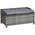 Outsunny Patio PE Rattan Storage Bench Seat Furniture w/ Cushion Handle Inner weather-resistant bag for Garden Yard Park