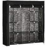 HOMCOM Stoffen Kledingkast van Vlies, Opvouwbare Kast, 1 Kledingstang, 9 Planken, 150 cm x 43 cm x 162,5 cm, Zwart