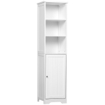 kleankin Armario Alto de Baño de 5 Niveles Columna Auxiliar de Baño con 3 Estantes 1 Puerta y Balda Ajustable 40x38x160 cm Blanco