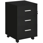 Caisson De Bureau Vinsetto 3 Tiroirs Verrouillables 40x40x61.5cm - Sur Roulettes, Rangement Bureau Noir