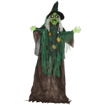 HOMCOM Halloween-heks, Halloween-decoratie, geluidsfunctie, met bewegingssensor en LED-lampjes, 60 cm x 18 cm x 183 cm