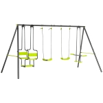 Outsunny Columpio Infantil para Exterior con 6 Asientos con Marco de Acero para +3 Años 355x184x186 cm Verde