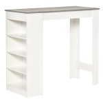 HOMCOM Mesa de Bar Mesa Alta Tipo Bistró de Cocina con Estantería de 4 Niveles Estilo Moderno 115x50x102,7 cm Blanco y Gris
