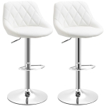 HOMCOM Set 2 Sgabelli da Bar, Altezza Regolabile con Base in Metallo e Seduta in Pelle PU, Sgabelli Moderni con Schienale e Poggiapiedi, 46x48x83-104cm, Bianco