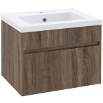 kleankin Dulap pentru chiuvetă de 60cm cu sertar din lemn și lavoar din ceramică, maro deschis
