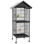 PawHut Gaiola para Pássaros Convertível em Somente Uma com Rodas 4 Comedouros e 4 Poleiros e Bandejas Amovíveis 78x75x168 cm Preto