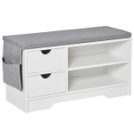 HOMCOM Banco Sapateira com 2 Prateleiras Bolso Almofada Amovível e 2 Gavetas para 4 Pares de Sapatos 80,5x30,5x43,5 cm Branco e Cinza