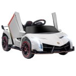 HOMCOM Coche Eléctrico Lamborghini Infantil de 3 a 6 Años Puerta de Tijera con Control Remoto y MP3 111x61x45 cm Blanco