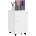 Vinsetto 3-Drawer Vertical Filing Cabinet with Pencil Tray, Lock and 5 Wheels, Steel Mobile File Cabinet, for A4, Legal and Letter Size, Pre-Assembled Body, White