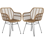 HOMCOM Set van 2 Boho-Stijl Stoelen, Keukenstoelen, PE-Rattan, 56 x 60 x 79 cm, Natuurlijk + Zwart