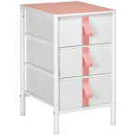 HOMCOM 3 Drawer Chest of Drawers, Fabric, Metal Frame and Wooden Top, Storage Cabinet for Kids Room, Living Room, Pink
