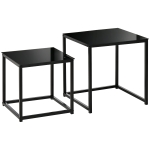 HOMCOM Nesting Tables Side Table, Modern Bedside Tables w/ Tempered Glass Desktop for Living Room Bedroom Office Black