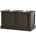 PawHut Voerstation Verhoogde Voerbakken, inclusief Opbergruimte, 60 cm x 30 cm x 34 cm, Bruin + Zilver