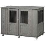 PawHut Hundekäfig Aus Holz Mit Kissen 86 Cm X 60 Cm X 70 Cm Holzwerkstoff Stahl Weiß + Grau