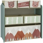 ZONEKIZ Raft Mobil pentru Jucării, Comodă cu 6 Rafturi Detașabile din Material Textil, 63x30x66 cm, Verde