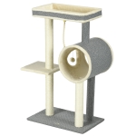 PawHut Krabpaal Klimboom, 1 kattenhol, 2 ligplatforms, 60B x 40D x 104H cm , Grijs + Natuur