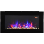HOMCOM LED Wall Mounted Fireplace Curved Glass Electric Fire Place for Living Room, 1000W/2000W, 48H x 90.8W x 11.5Dcm, Black