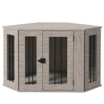 PawHut Dog Crate, Dog Cage, Corner Design, with Lock, 1 Cushion, 104 x 55 x 63 cm, Brown