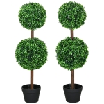 HOMCOM Lot de 2 arbres buis artificiel double boules avec tronc et pot inclus - hauteur 90 cm vert