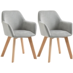HOMCOM Set van 2 Stoelen, Eetkamerstoelen, Fluweel Look, Houten Poten, 54 cm x 57 cm x 80 cm, Grijs + Natuur