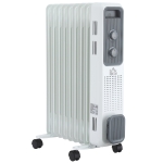HOMCOM 2180W Digital Oil Filled Radiator, 9 Fin Portable Electric Heater with LED Display, 3 Heat Settings, Wheels, White