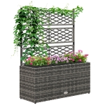 Outsunny Fioriera con Grigliato per Rampicanti con 3 Vasi in Acciaio e Rattan PE, 84x30x107cm, Grigio