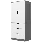 HOMCOM 2 Door Wardrobe, Modern Wardrobe with 3 Drawers and Hanging Rod for Bedroom, Grey
