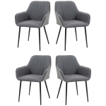 HOMCOM Set van 4 Eetkamerstoelen, Stoelen met Gestoffeerde Zitplaats, Rugleuning en Armleuningen, Linnen, Donkergrijs, 59,5 x 56,5 x 81 cm