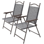 Outsunny Set of Two Folding Garden Chairs, with Fabric Mesh Seats - Grey