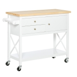 HOMCOM Carrito Auxiliar con Ruedas Carro de Cocina Carro Multiusos con 2 Cajones Puerta Estante Inferior 108x45x89 cm Blanco
