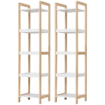 HOMCOM Lot de 2 étagères en bambou de salle de bain étagère Debout 6 paniers + 4 étagères dim. 32L x 30l x 130H cm Beige Blanc