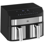 HOMCOM Frytkownica na gorące powietrze 8L z podwójną komorą, Airfryer z 10 programami, 2400 W frytkownica na gorące powietrze z ekranem dotykowym, przepisami, bez oleju, czarna