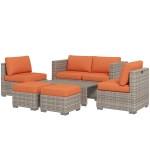 Outsunny Eight-Piece Rattan Garden Set, with Contrast Cushions - Orange/Grey