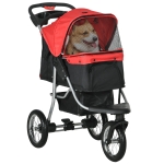 PawHut One-click Folding Pet Stroller Dog/Cat Travel Carriage with Adjustable Canopy, Cupholder, Storage Basket, Red