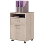 HOMCOM Caisson de bureau à roulettes avec tiroir placard et niche pour documents et dossier suspendu 40 x 35 x 60 cm chêne