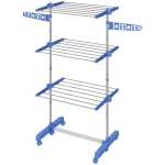 HOMCOM Opvouwbare Wasrek met 4 niveaus en One-Klick-systeem - 142 cm x 55 cm x 152 cm - Blauw + Zilver