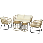 Outsunny Lounge-Set Rattan Zitgroep, Buitenmeubelset in Boho-stijl, 5-delig, 145 x 70 x 78 cm, Crème + Natuur + Zwart