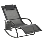 Outsunny Outdoor Garden Rocking Chair, Patio Sun Lounger Rocker Chair with Breathable Mesh Fabric, Removable Headrest Pillow, Armrest, Side Storage Bag, Black