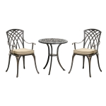Outsunny 3 Piece Cast Aluminium Garden Bistro Set for 2 with Parasol Hole, Outdoor Coffee Table Set with Cushions - Bronze