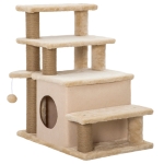 PawHut Huisdierentrap, Krabpaal, 4 treden, Speelbal, Huisje, Verstelbaar in hoogte, 60 x 40 x 66 cm, Beige